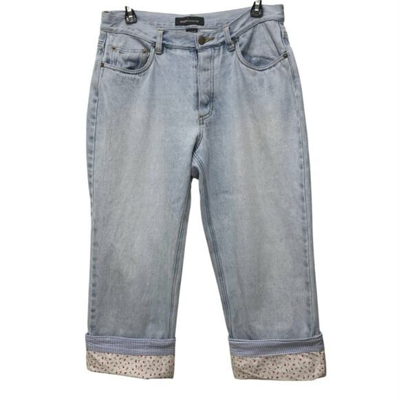 Moda International Cropped Jeans 10 Y2K Cottagecore Floral Gingham Cuff Denim - Picture 1 of 10